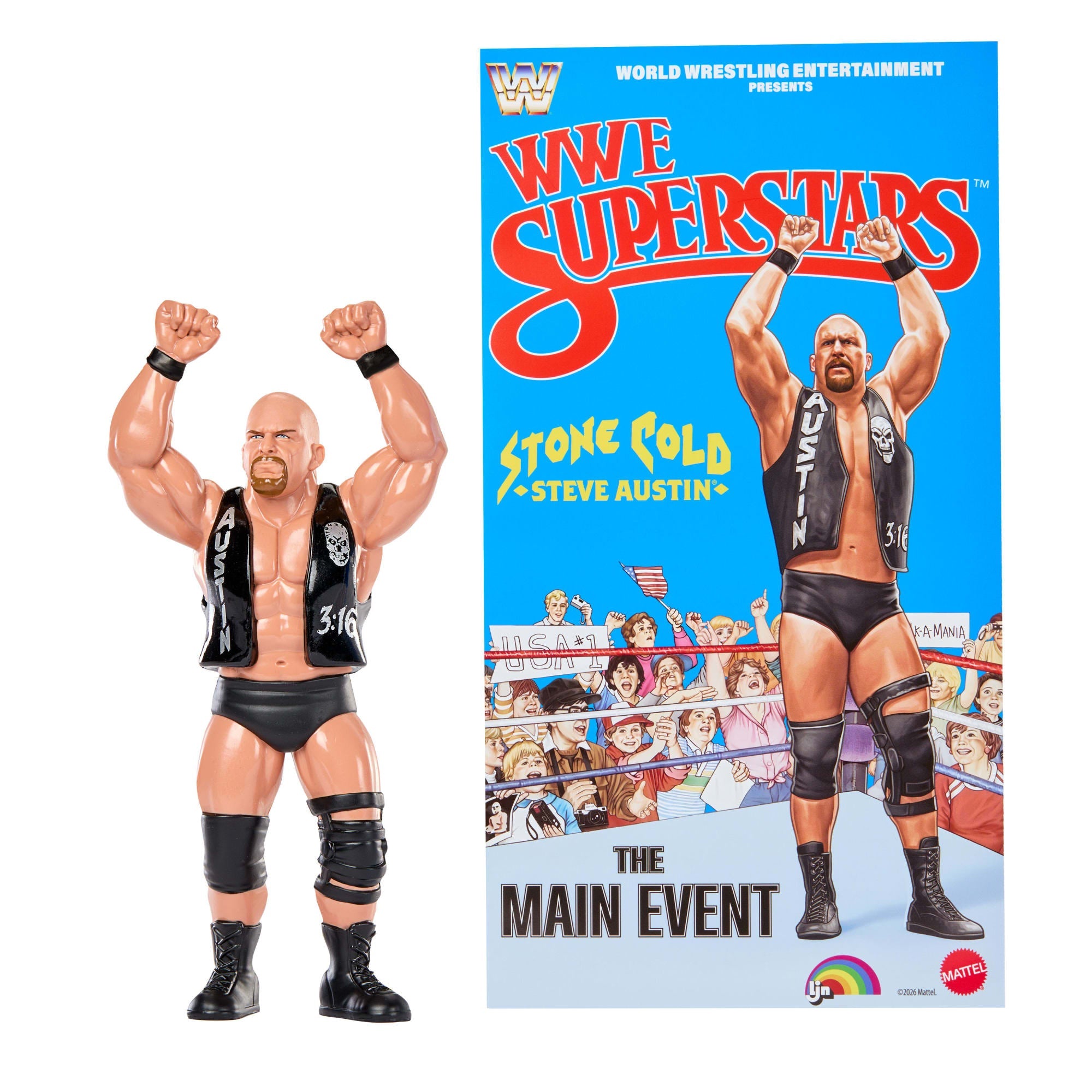 LJN WWE Superstars “Stone Cold” Steve Austin Action Figure & Poster