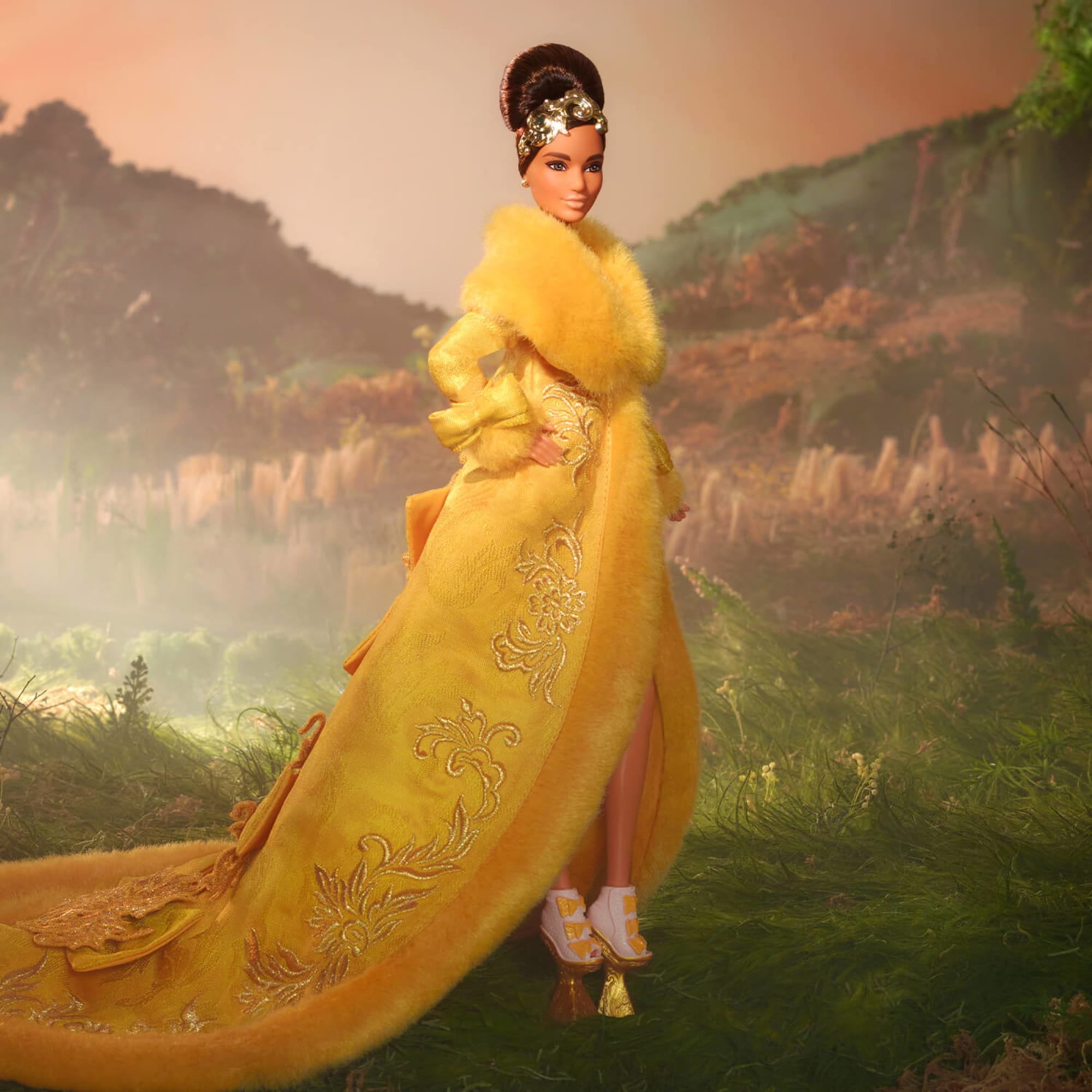 Guo Pei Barbie Doll Wearing Golden-Yellow Gown