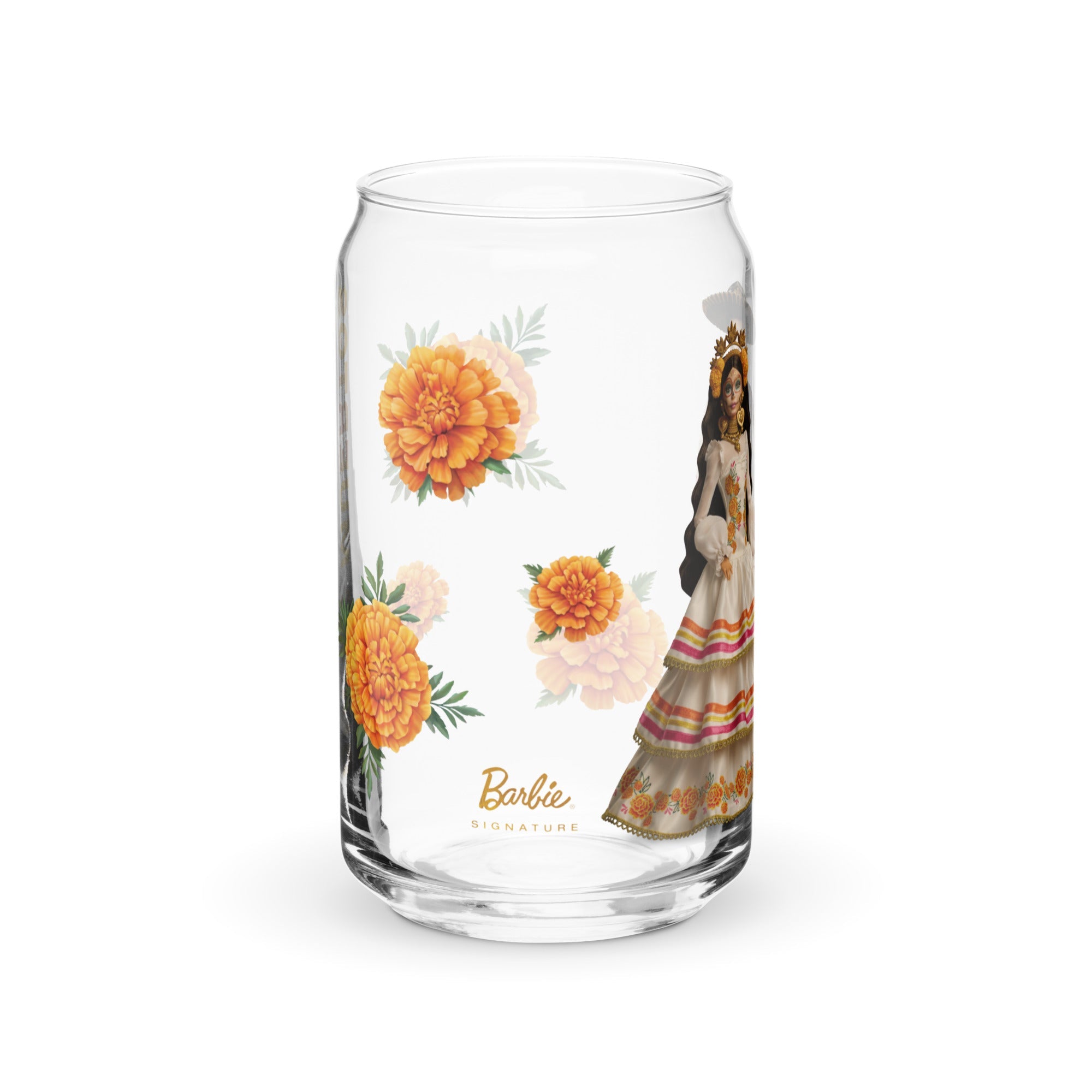 Barbie Día de Muertos Marigolds Clear Glass