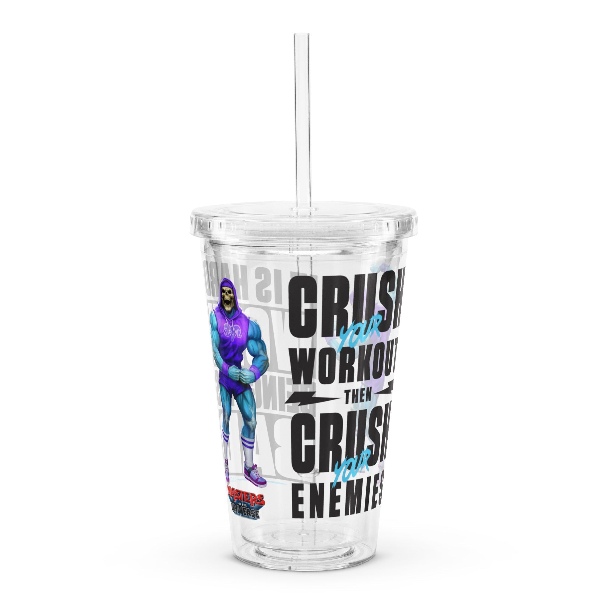 Masters of the Universe Gym Bro Skeletor Crush Your Workout Clear Water Tumbler