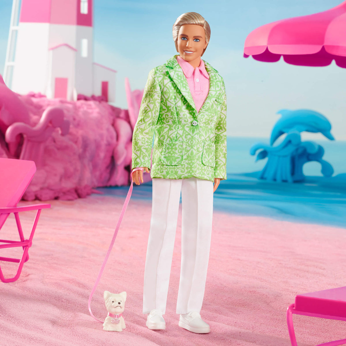 “Sugar’s Daddy” Ken Doll in Pastel Suit With Dog – Barbie The Movie