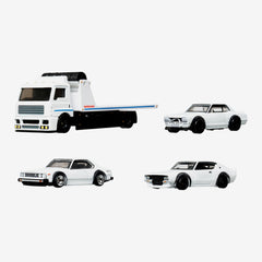 Hot Wheels Premium Collector Set, 3 Nissan Skyline Cars & 1 Transporter