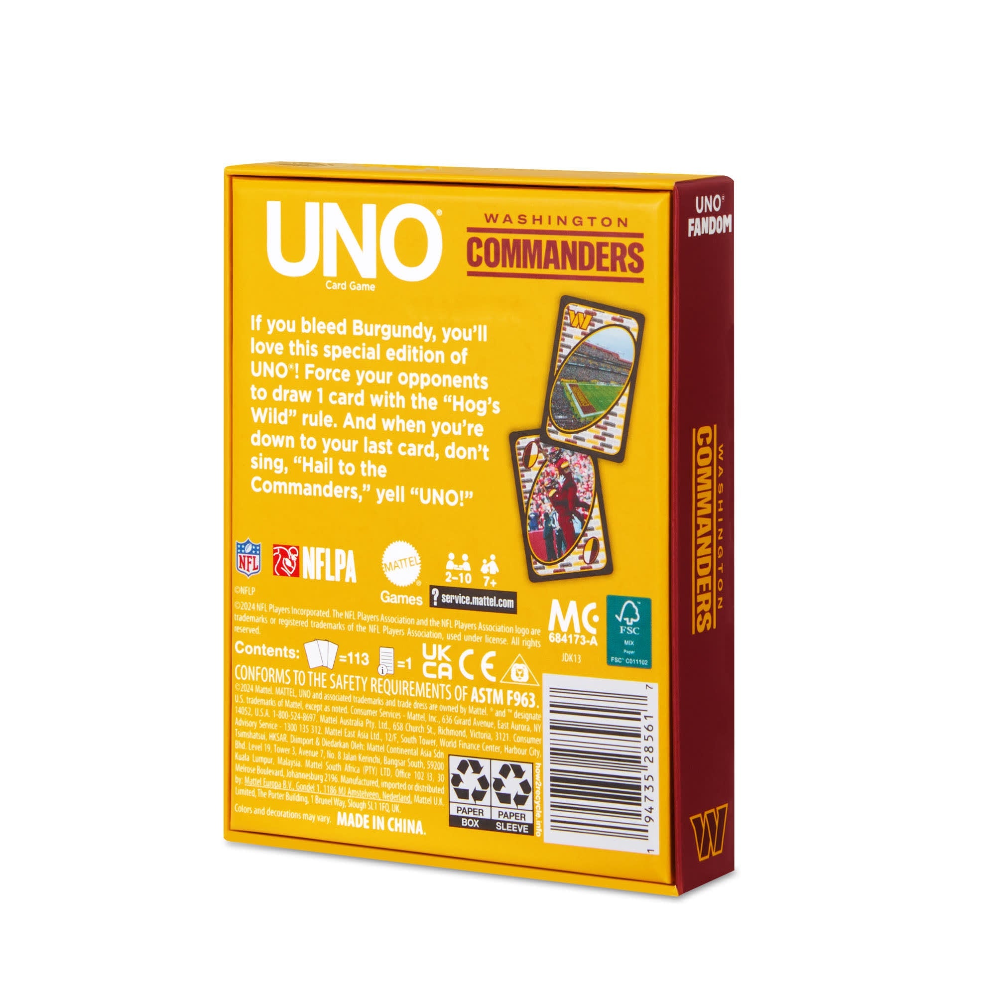 UNO Fandom NFL Washington Commanders Game Deck