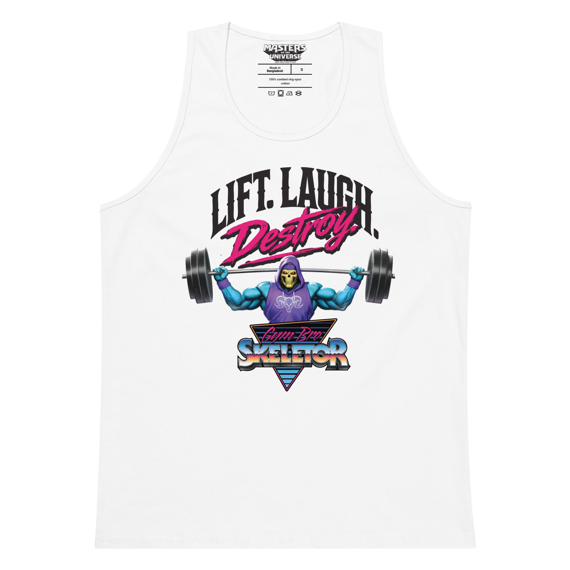 Masters of the Universe Gym Bro Skeletor Lift Laugh Destroy White Tank Top