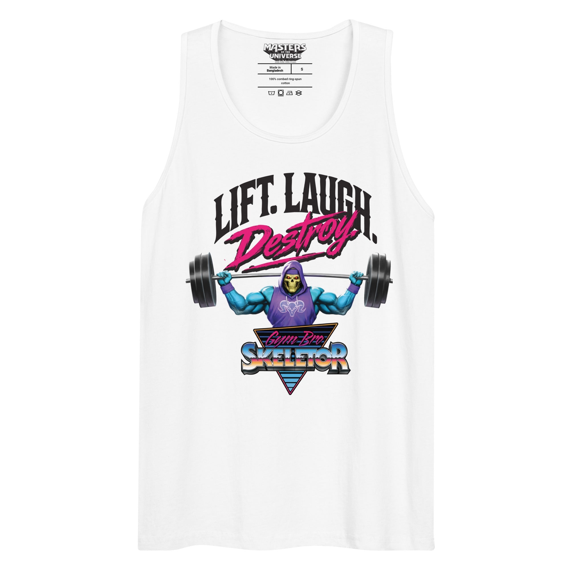 Masters of the Universe Gym Bro Skeletor Lift Laugh Destroy White Tank Top