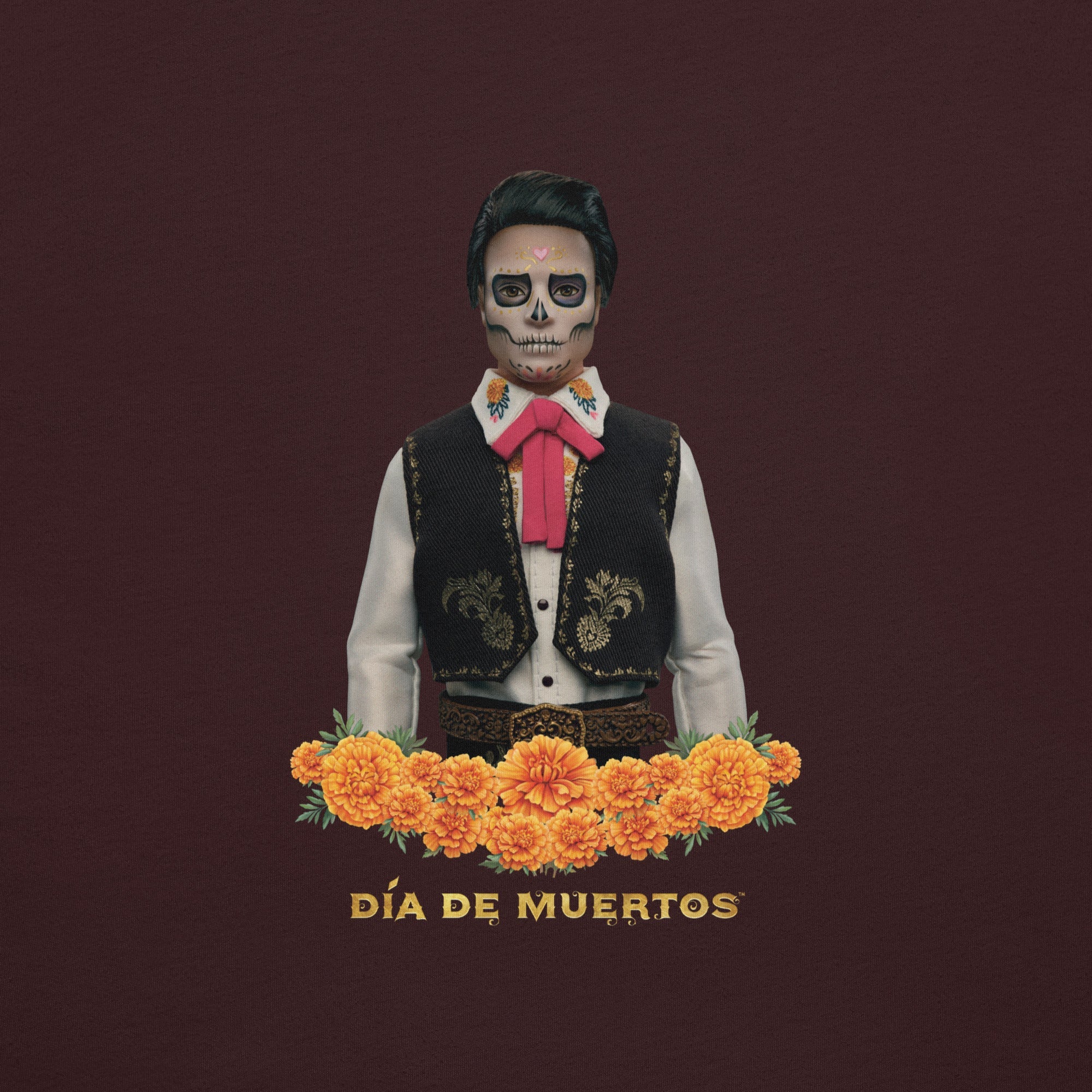 Barbie Día de Muertos Ken Embroidered Oxblood T-Shirt